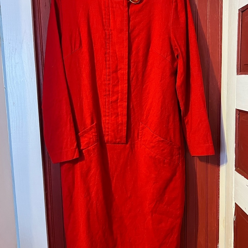 Vintage 80’s Givenchy EN Plus Vibrant Red Wool Long Sleeve Dress 14W - Picture 2 of 16